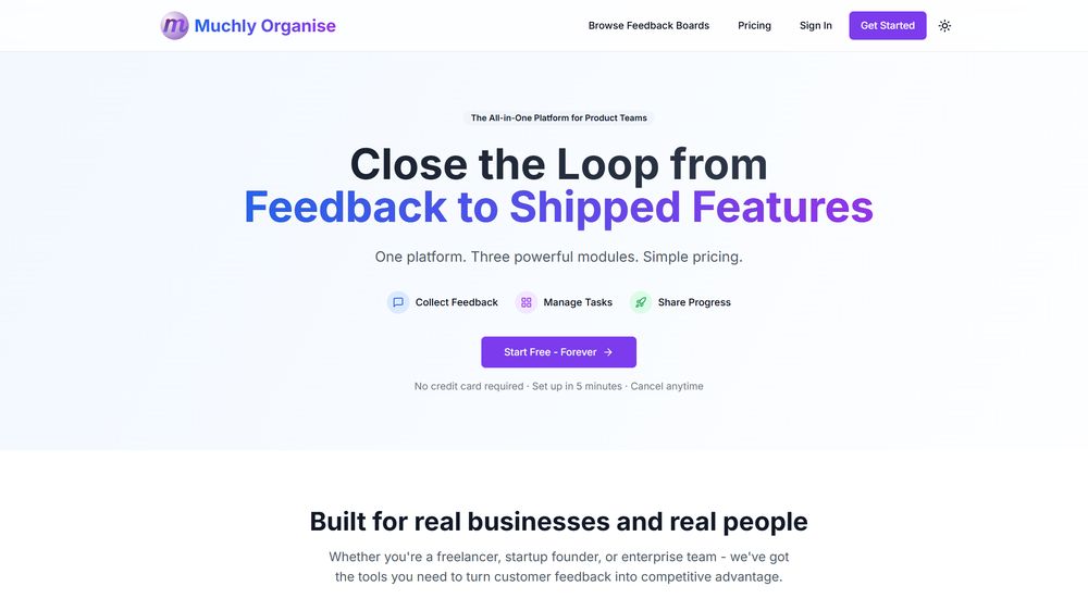 Close the loop from customer feedback to shipped features with three powerful modules in one platform. Collect feedback, manage tasks, and share progress – all starting from just £5/month.